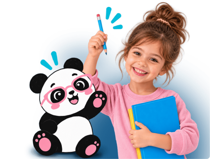 Ilustración del programa PANDA: un panda con gafas junto a una niña sonriente